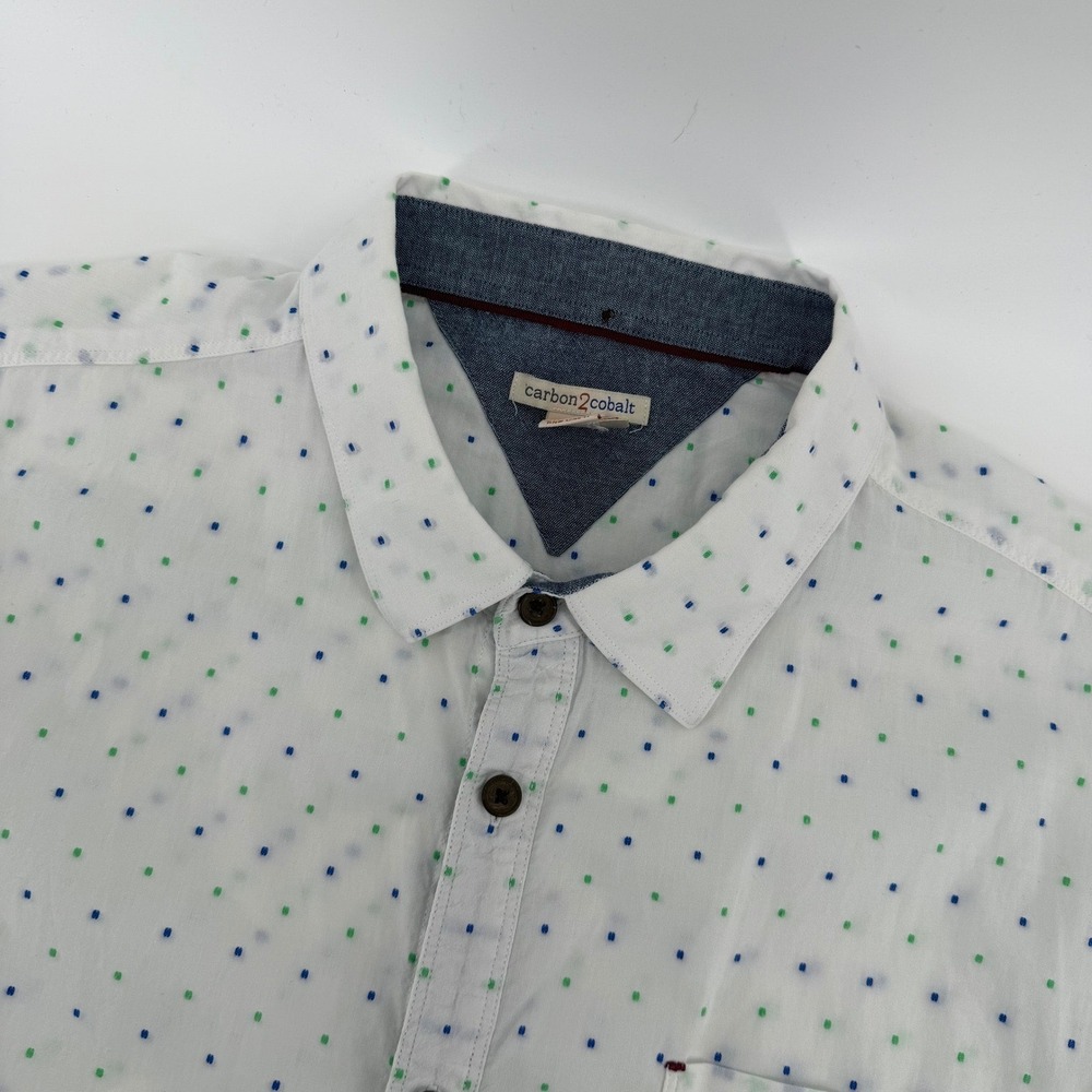 Carbon 2 Cobalt Button Down Shirt Mens XL White Green Blue Dot Short Sleeve